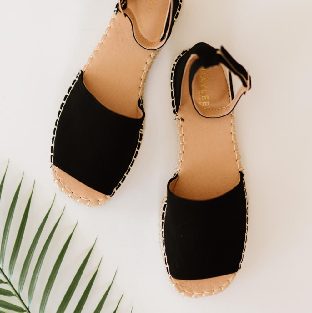 KAYLEEN Walking By Peep-Toe Espadrilles in Black - Picture 2 of 6